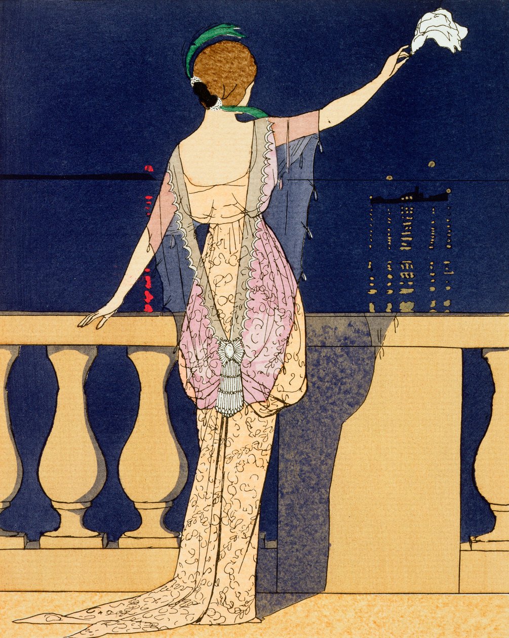 Despedida en la noche, diseño para un vestido de noche por Jeanne Paquin, principios del siglo XX de Georges Barbier