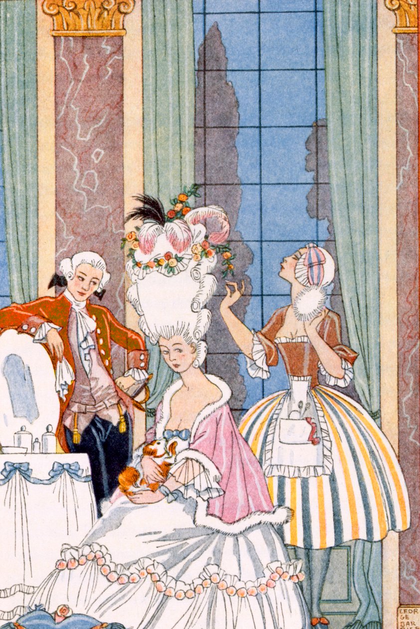Francia en el siglo XVIII, de "El arte del perfume", pub. 1912 (impresión de pochoir) de Georges Barbier