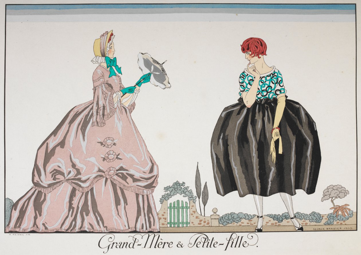 Grand-Mere & Petite fille. Una mujer mayor y una joven. de Georges Barbier