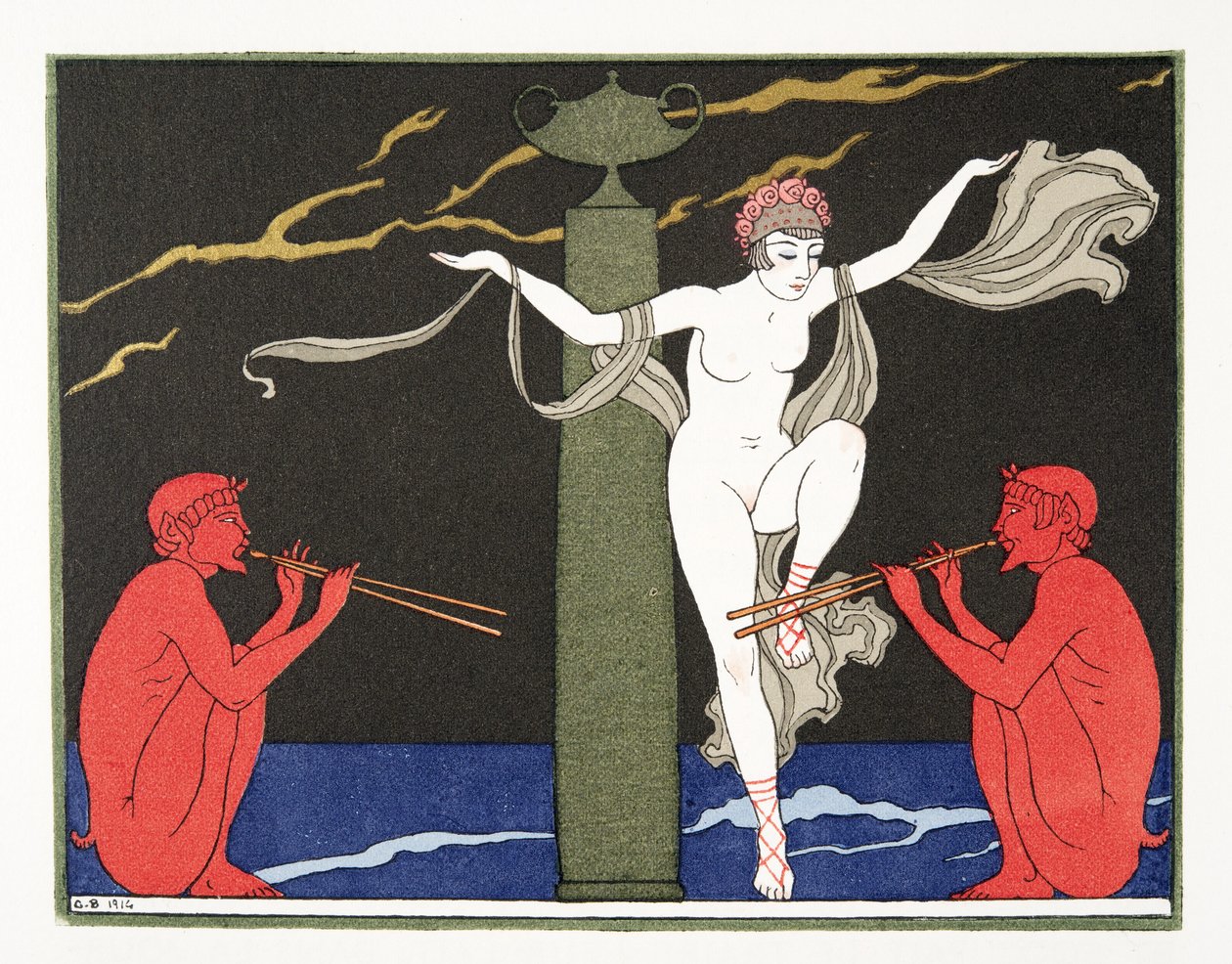 Ilustración de Les Chansons de Bilitis, de Pierre Louys, pub. 1922 (impresión en pochoir) de Georges Barbier