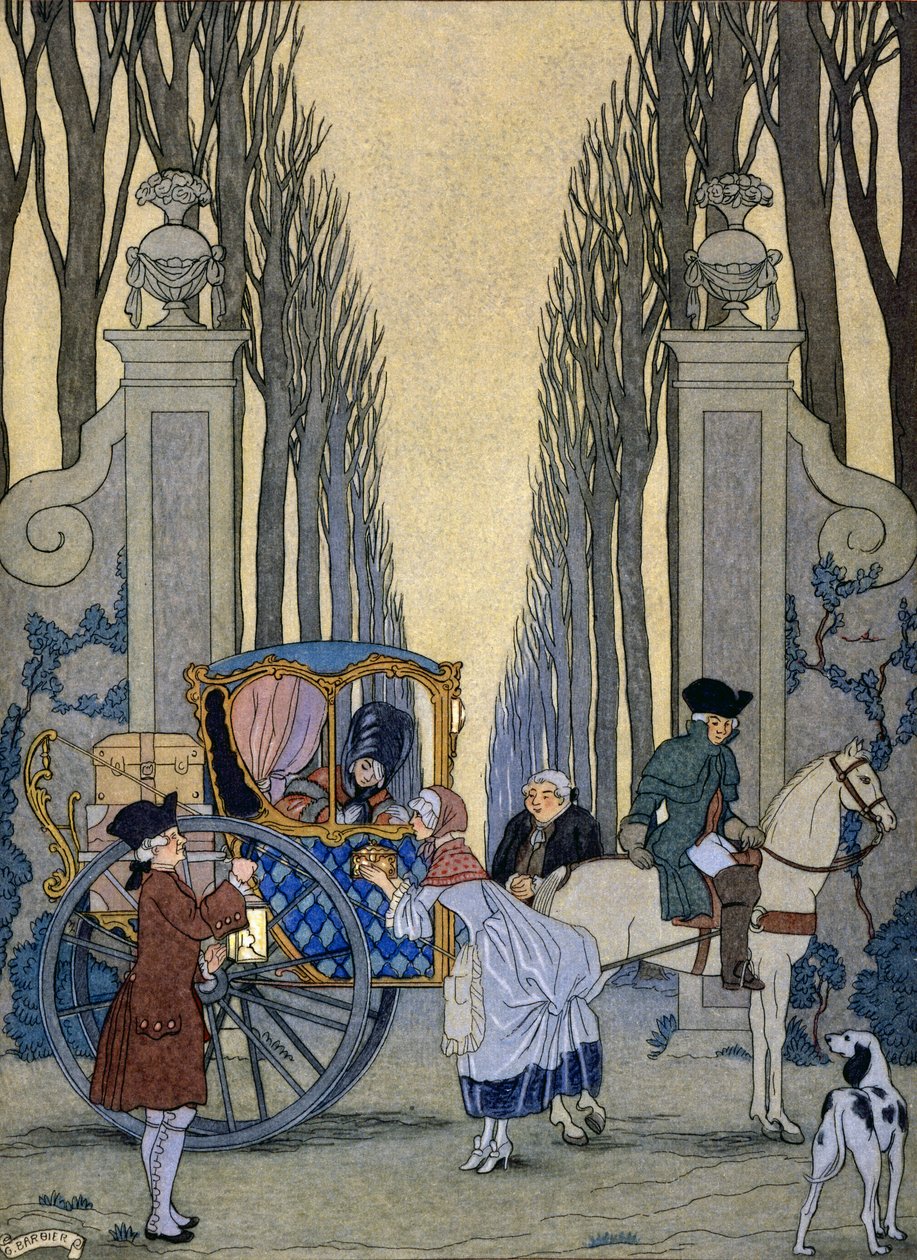 Ilustración de "Les Liaisons Dangereuses" de Pierre Chodlerlos de Laclos, c.1920 (impresión en pochoir) de Georges Barbier
