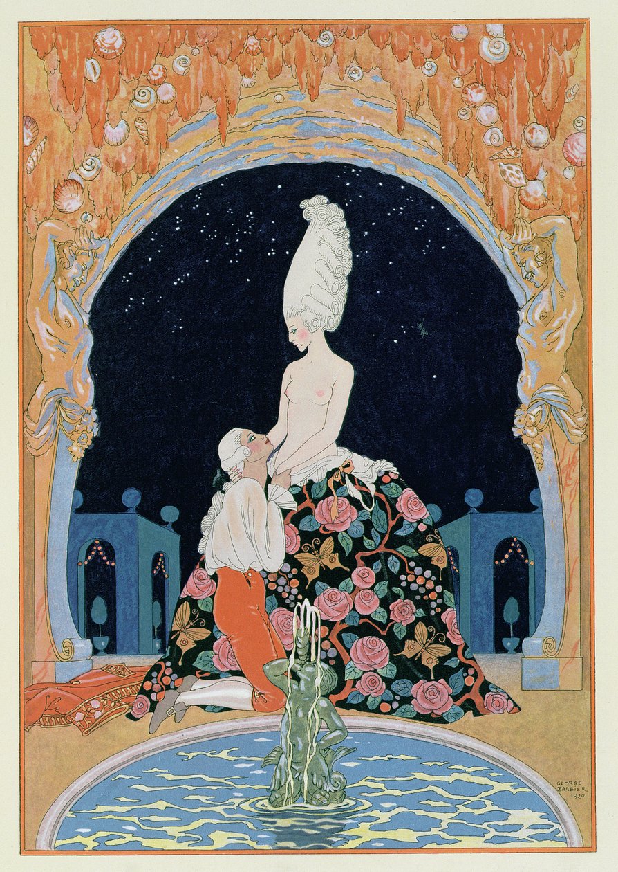 En la gruta, ilustración para "Fetes Galantes" de Paul Verlaine (1844-96) 1928 (impresión en pochoir) de Georges Barbier