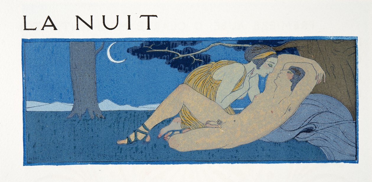La Nuit, ilustración de Les Chansons de Bilitis, de Pierre Louys, pub. 1922 (impresión en plantilla) de Georges Barbier