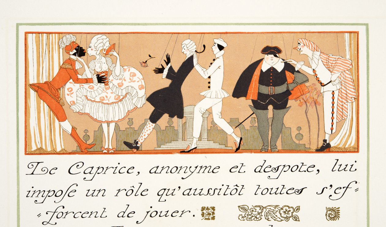 Le Caprice, de Personages de Comedie, pub. 1922 (impresión en pochoir) de Georges Barbier