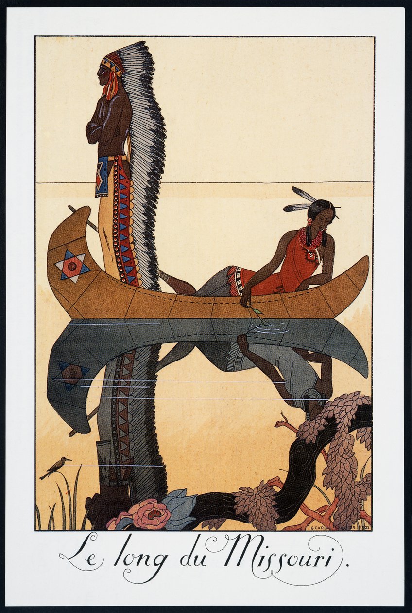 Le long du Missouri, litografía de George Barbier (1882-1932), de Falbalas et Fanfreluches, Almanach des Modes Presentes, Passees et Futures, Francia, siglo XX de Georges Barbier