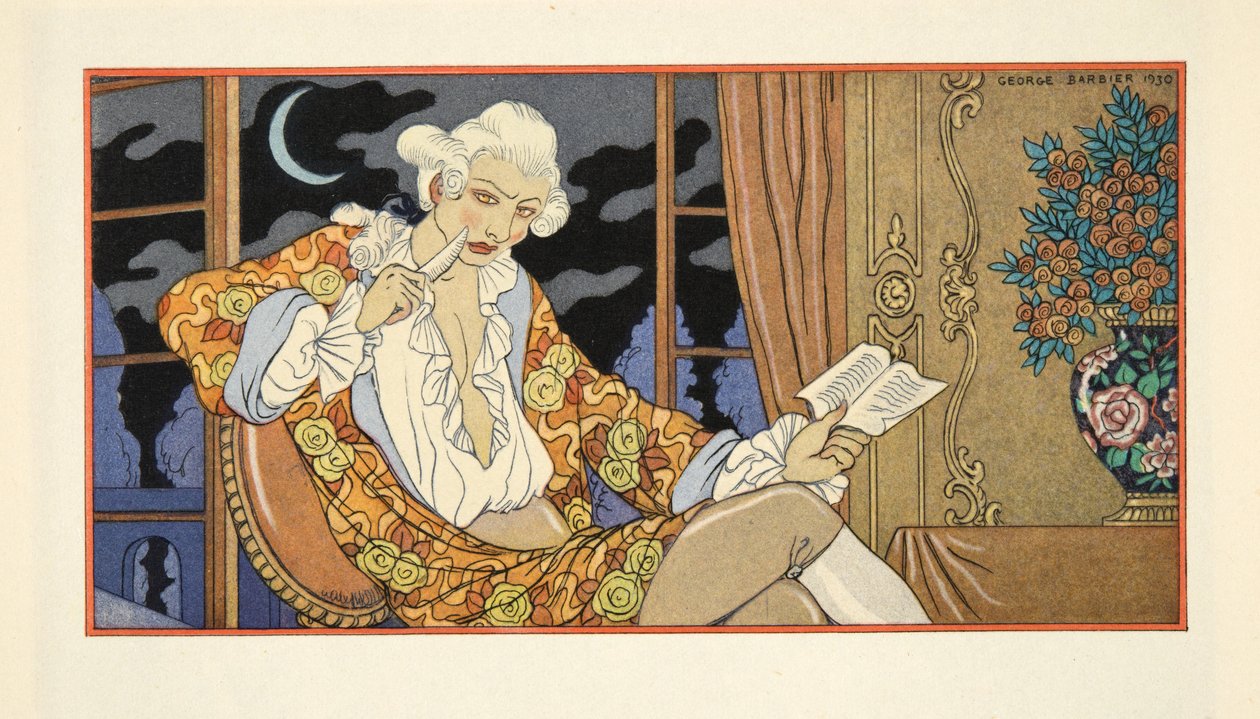 Carta LXXXVIII, Cecile Volanges al Vizconde de Valmont, extraída de "Les Liaisons Dangereuses" de Pierre Chodlerlos de Laclos (1741-1803), publicada. 1934 (impresión en plantilla) de Georges Barbier
