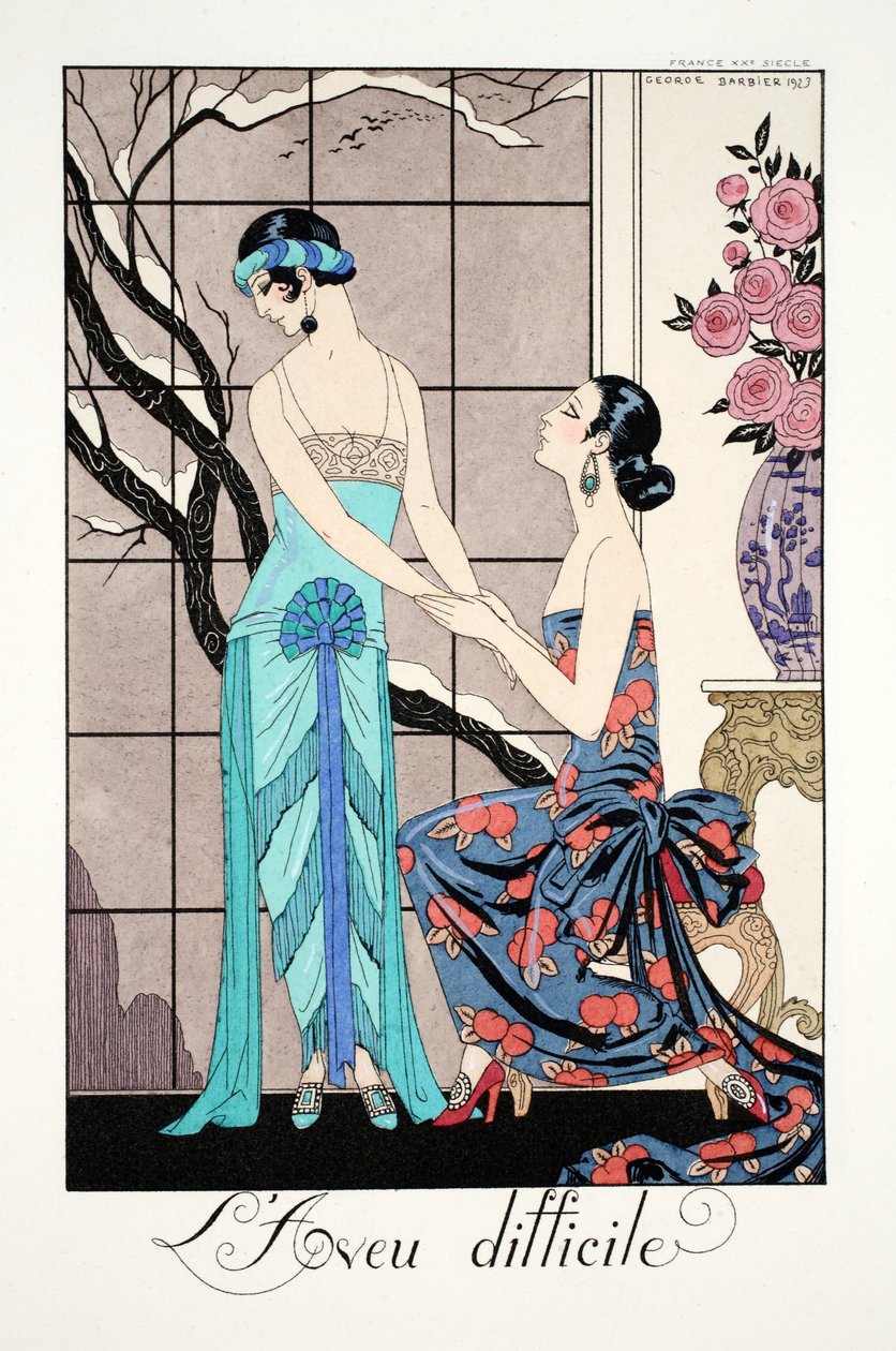 La difícil admisión, de "Falbalas & Fanfreluches, Almanach des Modes Présentes, Passées et Futures de Georges Barbier