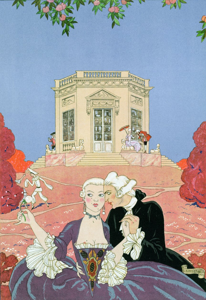 Los indolentes, ilustración para "Fetes Galantes" de Paul Verlaine (1844-96) 1928 (impresión en pochoir) de Georges Barbier