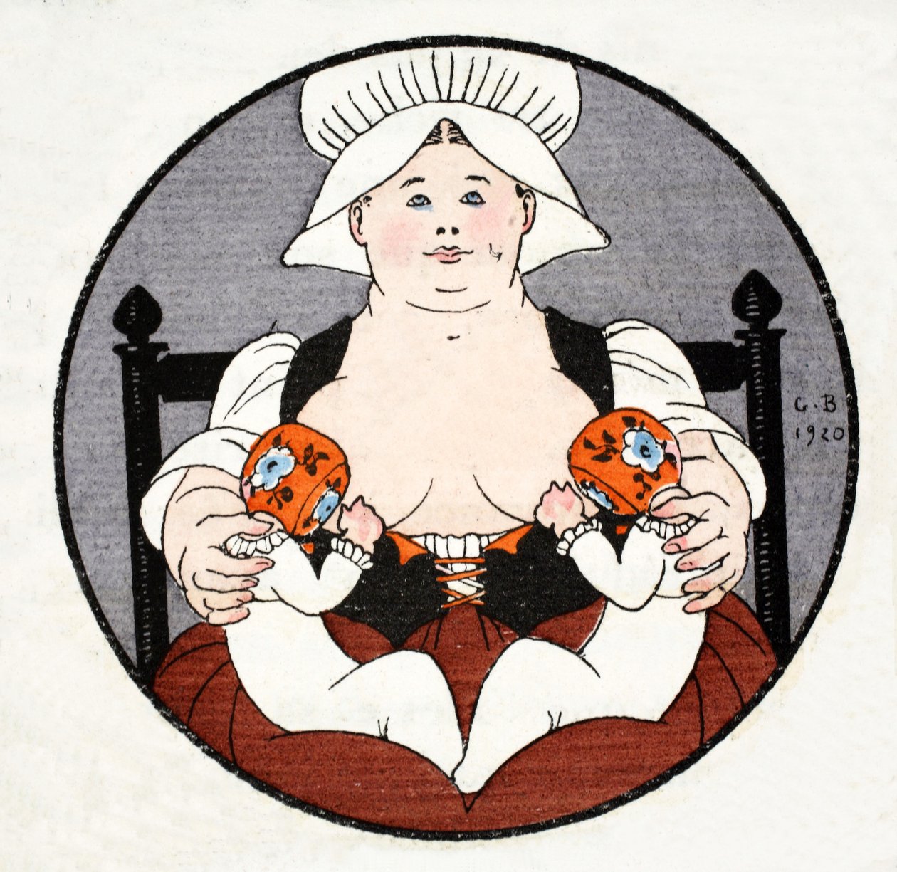 La enfermera mojada con gemelos (estampado pochoir) de Georges Barbier