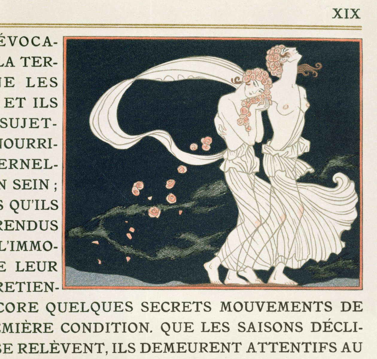 Dos chicas vestidas a la griega, ilustración de "Les Mythes" de Paul Valery (1871-1945) publicada en 1923 (impresión en pochoir) de Georges Barbier