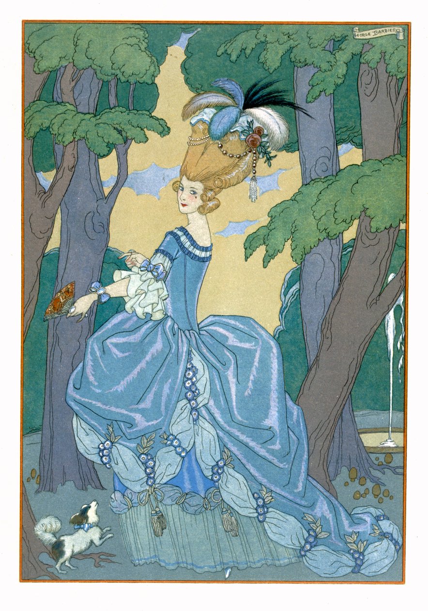 Paseo por el bosque, ilustración para "Fetes Galantes" de Paul Verlaine (1844-96) 1928 (impresión en pochoir) de Georges Barbier