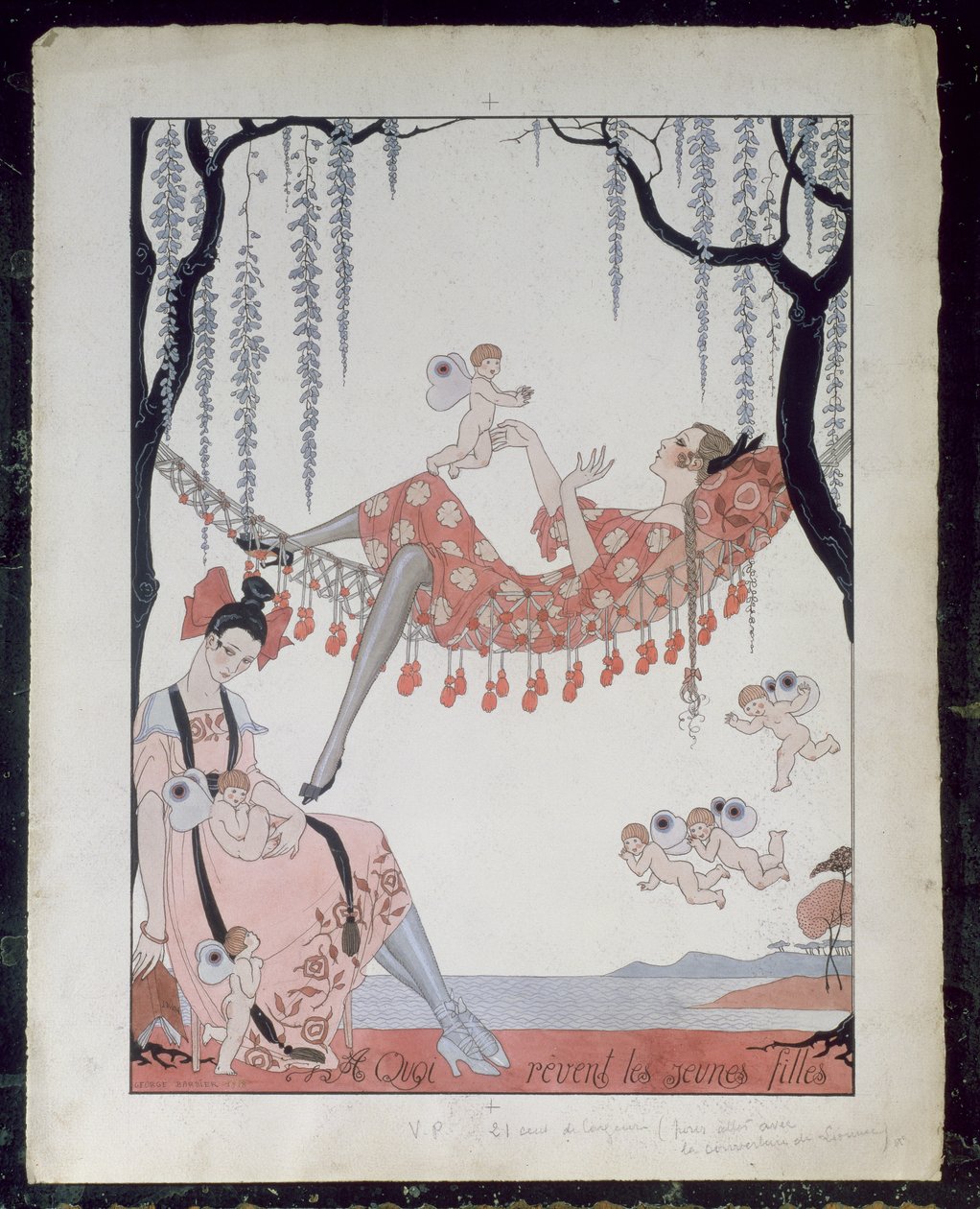 ¿Con qué sueñan las jóvenes? 1918 (pluma, tinta y acuarela sobre papel) de Georges Barbier