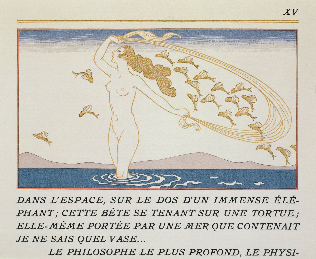 Mujer vadeando el agua, ilustración de "Les Mythes" de Paul Valery (1871-1945) publicada en 1923 (grabado en pochoir) de Georges Barbier