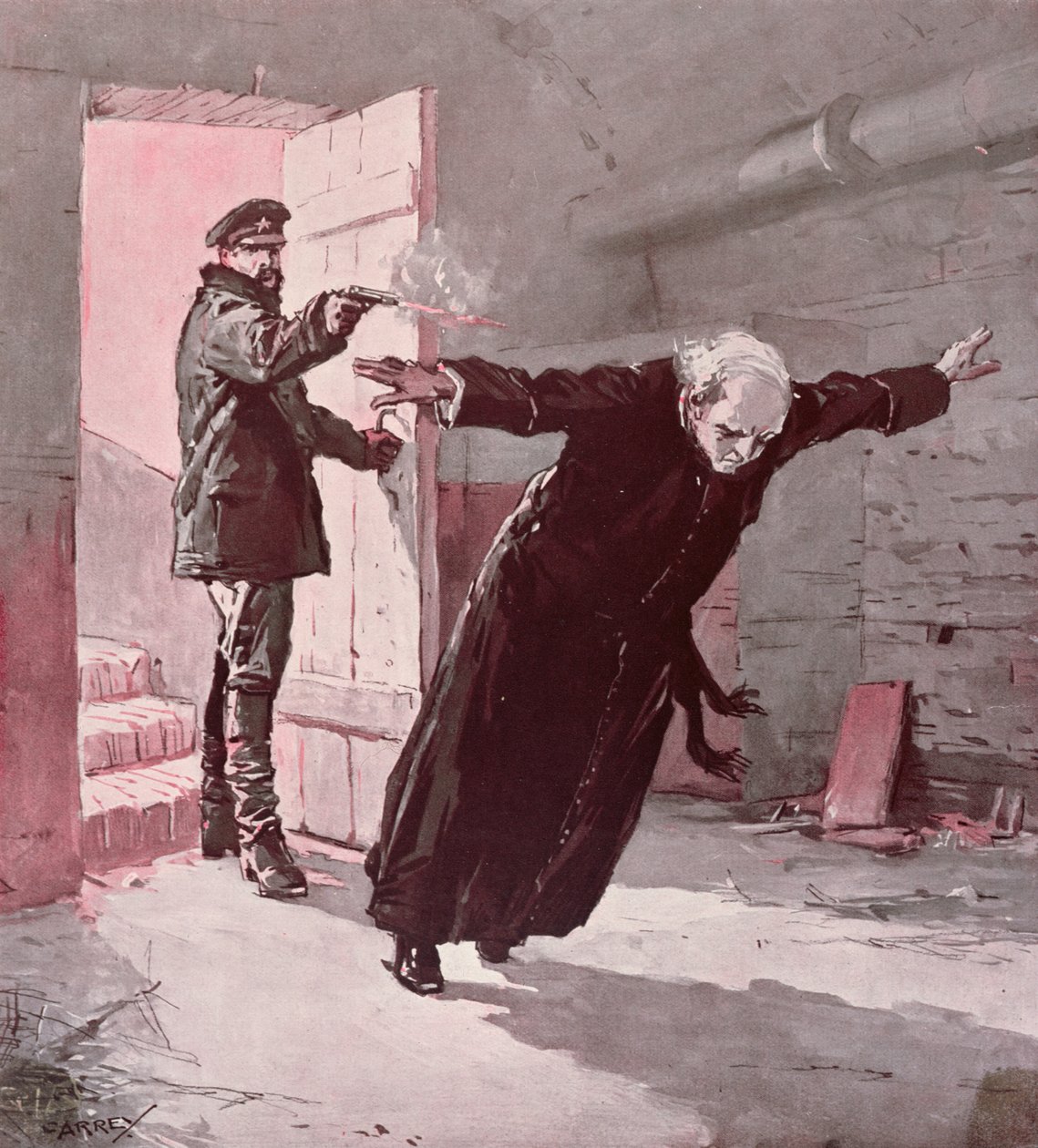 Ejecución del Padre Constantine Budkiewicz (1867-1923) 31 de marzo de 1923, c.1923 (litografía en color) de Georges Carrey