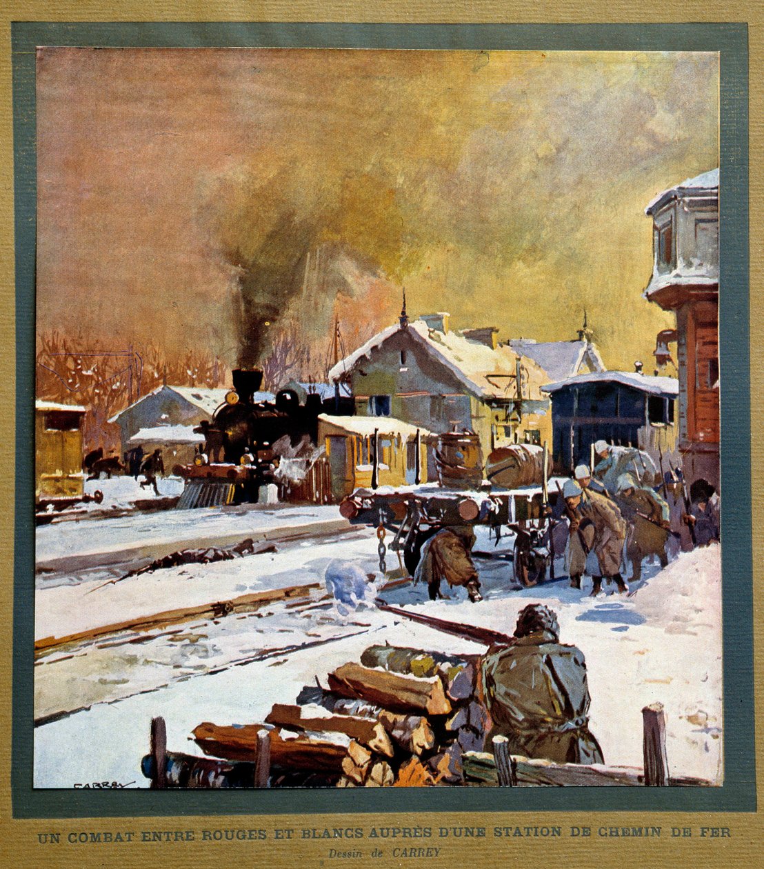 Revolución rusa de 1917: batalla entre blancos y rojos cerca de una estación de ferrocarril de Georges Carrey