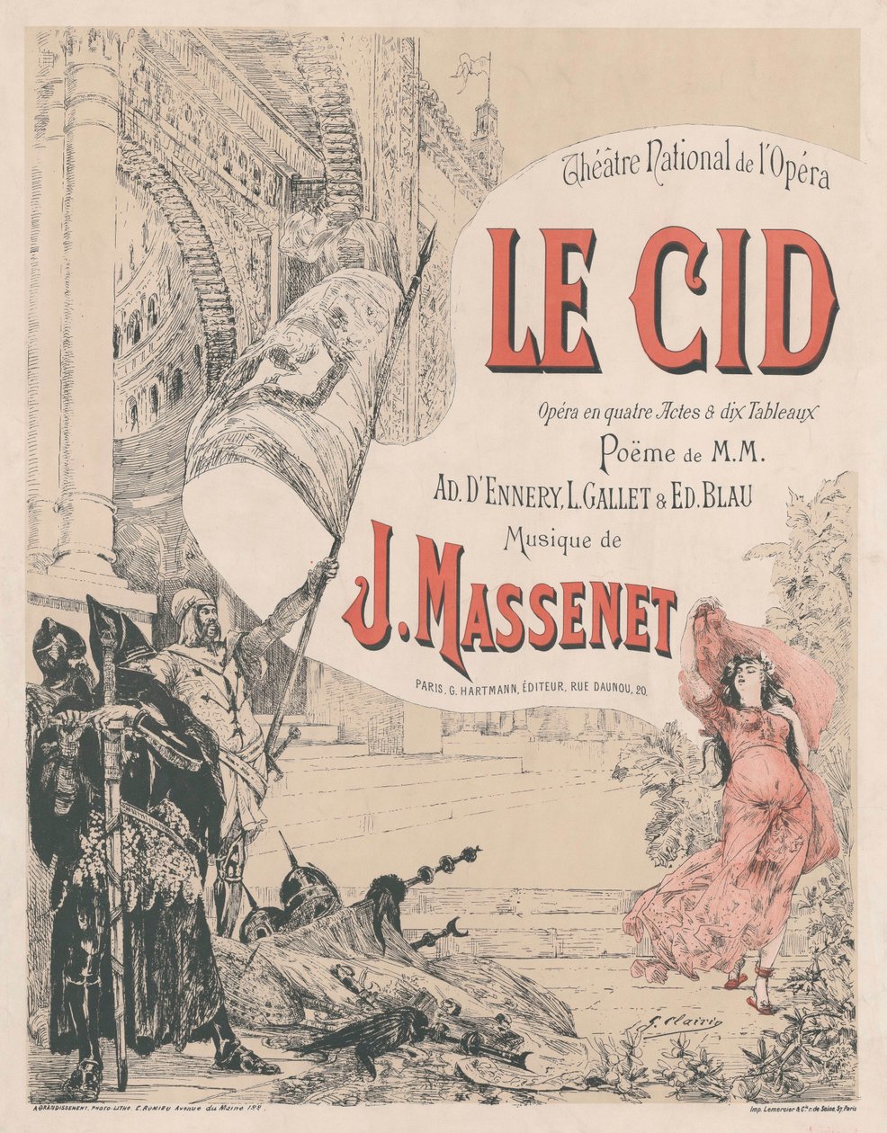 Póster para el estreno de la ópera Le Cid de Jules Massenet de Georges Clairin