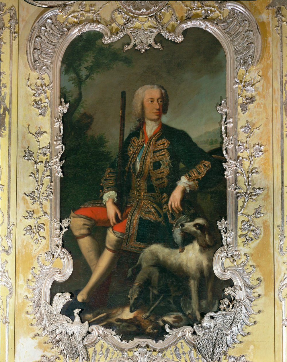 Retrato del elector Carl Albrecht en el dormitorio amarillo del palacio de Amalienburg, en el recinto de Nymphenburg ... de Georges Desmarées