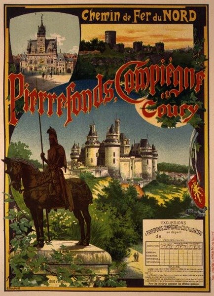 Reproducción de un Cartel Publicitario de Excursiones del Ferrocarril del Norte a Pierrefonds, Compiegne y Coucy (litografía) de Georges Fraipont