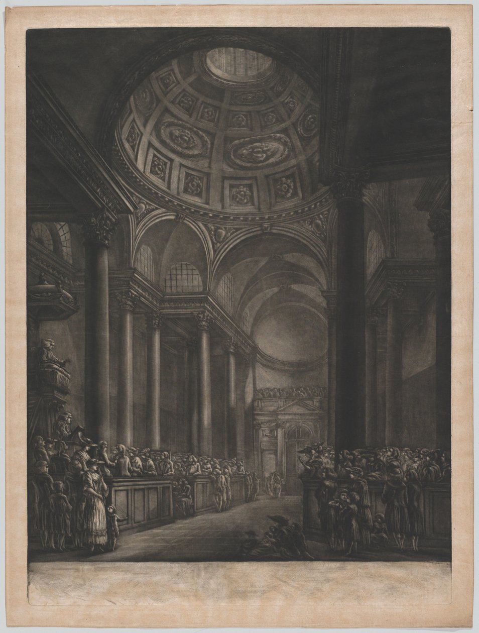 Vista del interior de St. Stephens Walbrook, hecho a partir del dibujo en su Majestad..., ca. 1767. de Georges François Blondel