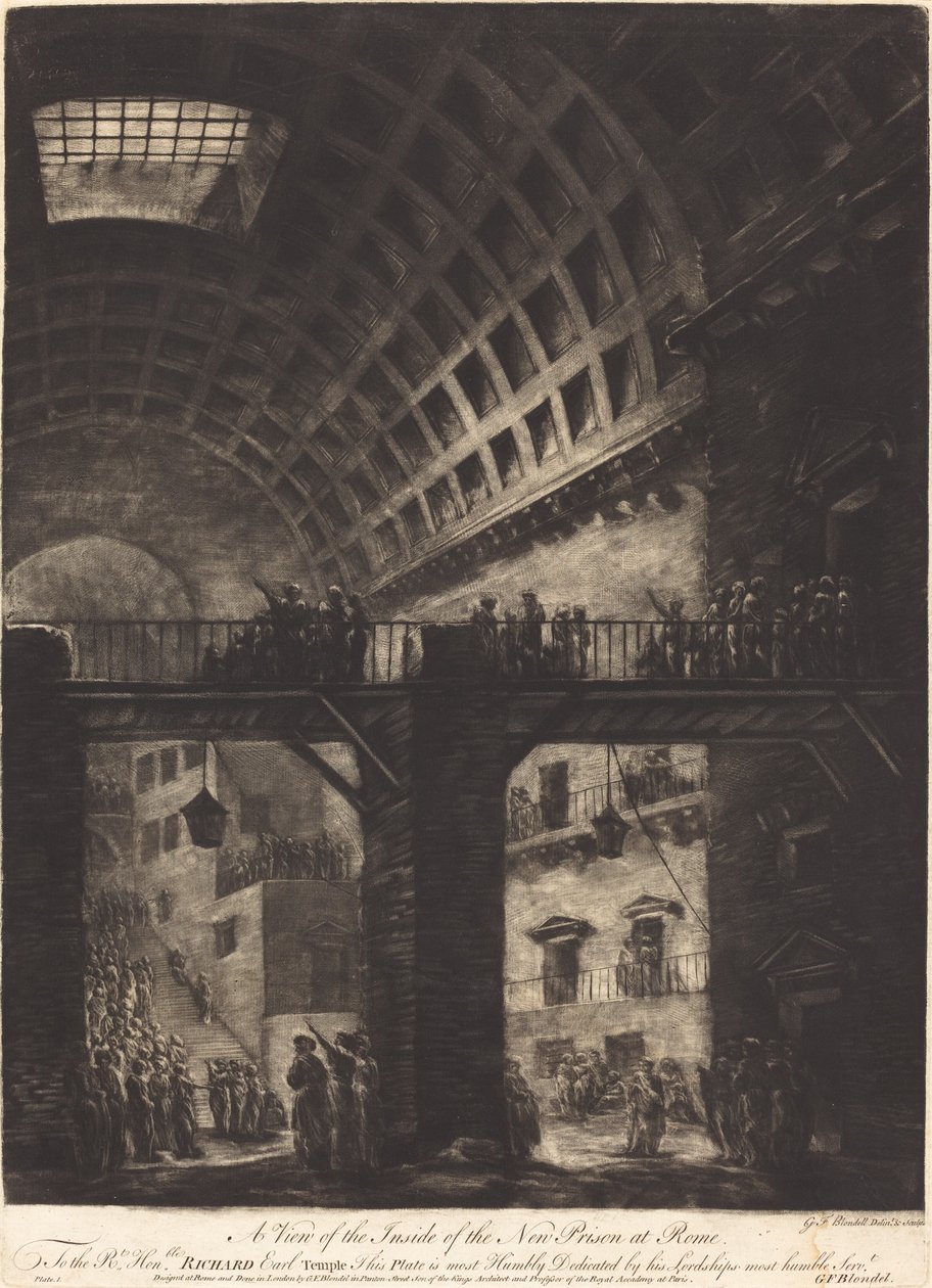 Vista del Interior de la Nueva Prisión en Roma de Georges François Blondel