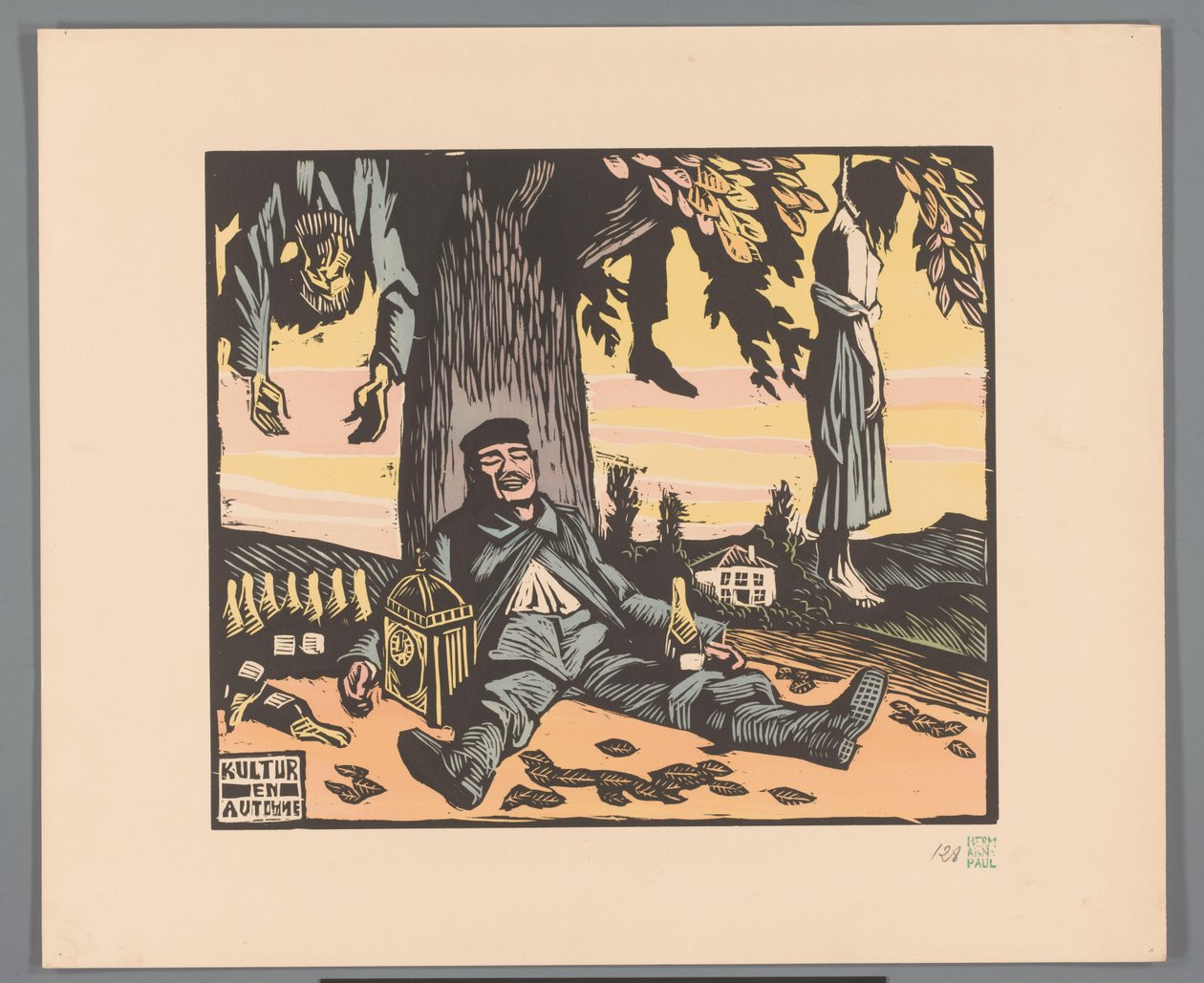 Soldado tirado contra un árbol con gente ahorcada Kultur en automne (título sobre objeto) de Georges Hermann Rene Paul