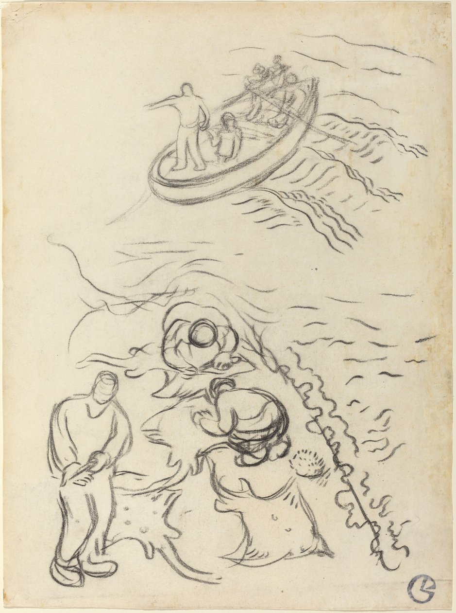 Estudio para "Los pescadores" con hombres vaciando las redes (Etude pour "Les Pêcheurs" et hommes vidant des raies) de Georges Lacombe