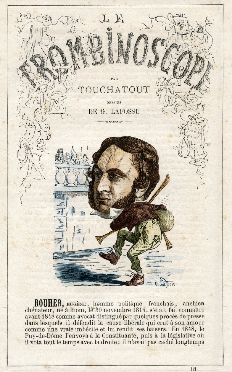 Eugene ROUHER (1814-1884) - ilustración de "Le Trombinoscope", revista satírica política de Leon-Charles Bienvenu, conocida como Touchatout (1835-1910) monografía N. 18, Imprimerie Vallee, París. de Georges Lafosse