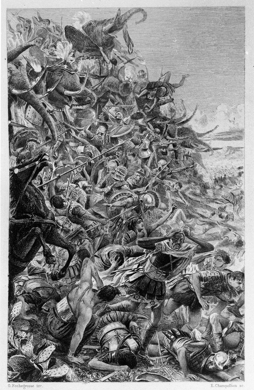 Ilustración de Georges Antoine Rochegrosse (1859-1938) para la novela “Salambó” de Gustave Flaubert, ambientada en la guerra de los mercenarios en la época de la primera guerra púnica (246-241 a.C.) entre romanos y cartagineses de Georges Marie Rochegrosse