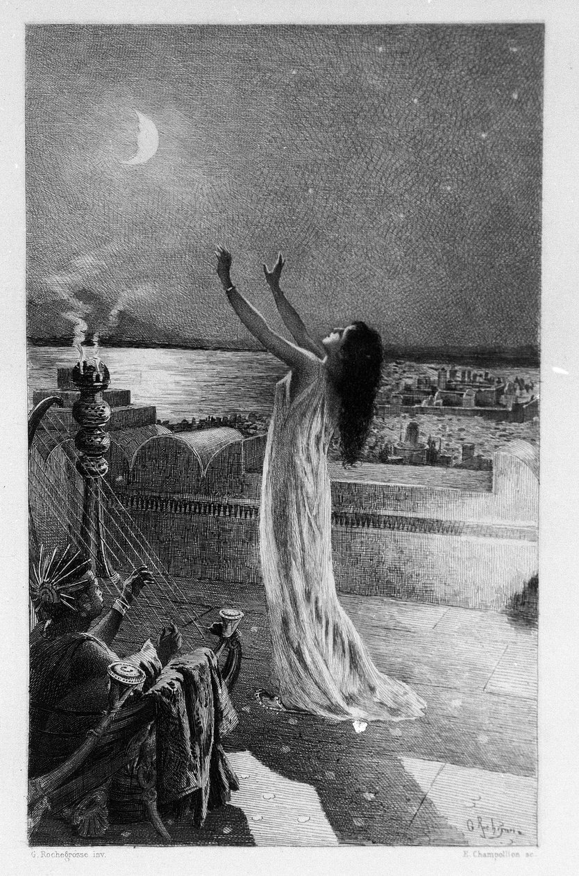 Salambó, hija de Amílcar Barca, reza a Tanit, diosa de la luna. Ilustración de Georges Antoine Rochegrosse para la novela “Salambó” de Gustave Flaubert de Georges Marie Rochegrosse