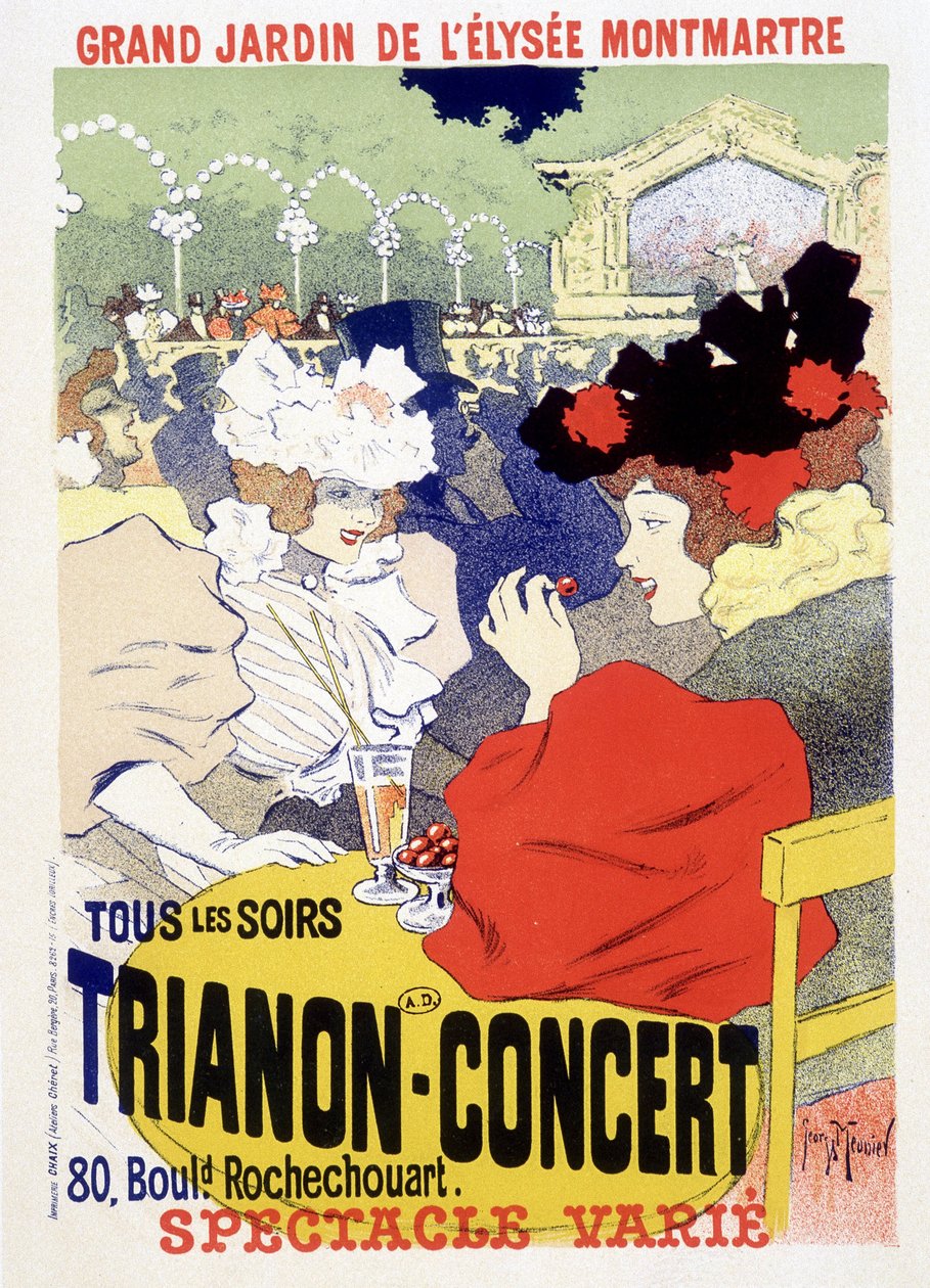 Concierto de Trianon, espectáculo diario en el gran jardín del Elysee Montmartre (Elysee-Montmartre) en París. Cartel de Georges Meunier de Georges Meunier