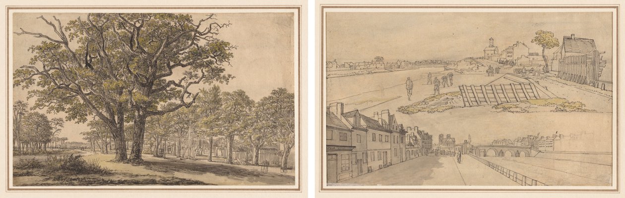 Landscape (recto) Two Views of Paris (verso)  de Georges Michel