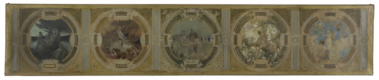 Boceto para la Galería Lobau del Ayuntamiento de París: El nacimiento de París. La lucha. Filosofía y literatura antigua. La primavera. La literatura, en 1890 (óleo sobre lienzo) de Georges Picard