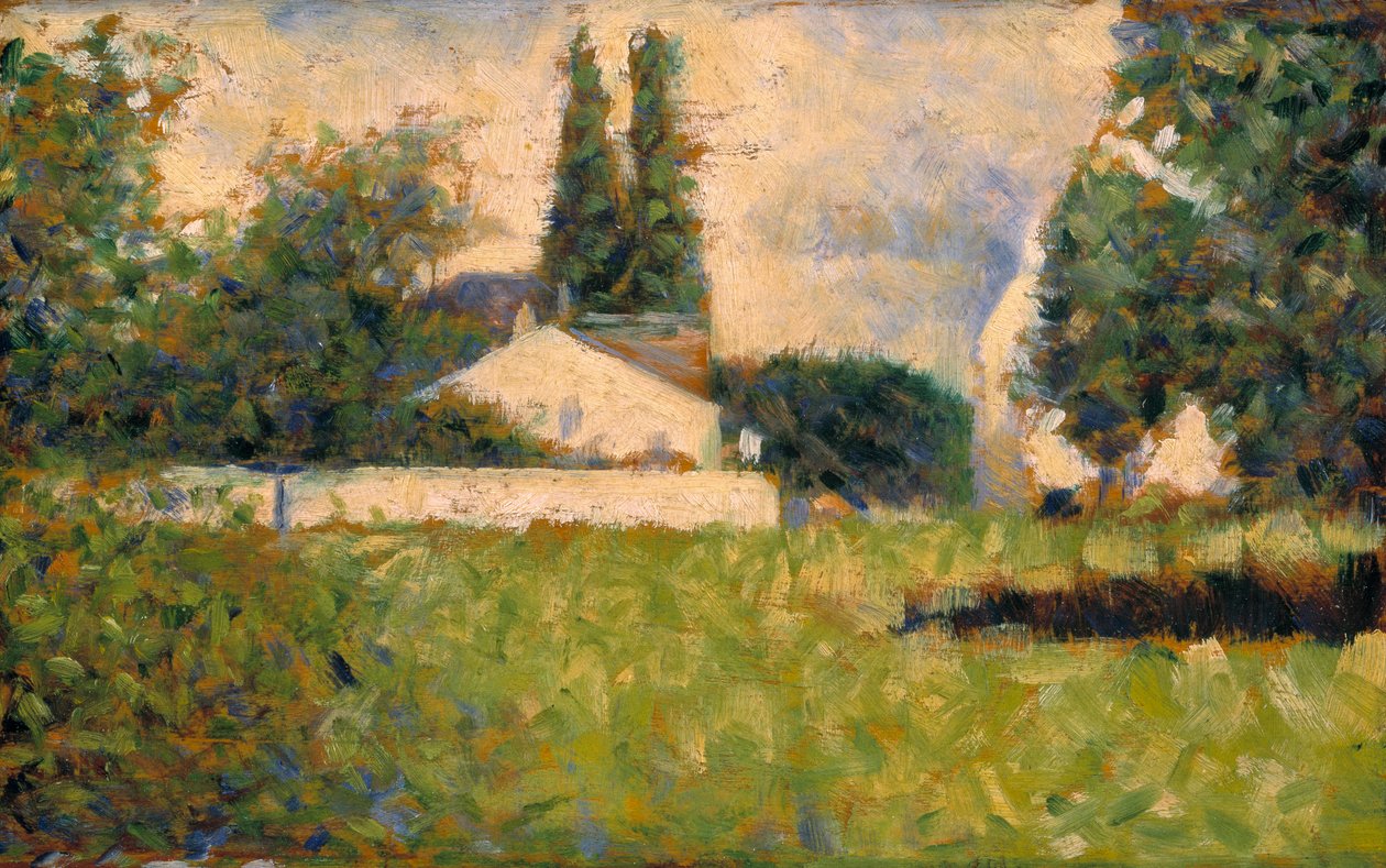 Casa entre los árboles / Maison dans les Arbres, c.1883 (óleo sobre tabla) de Georges Pierre Seurat