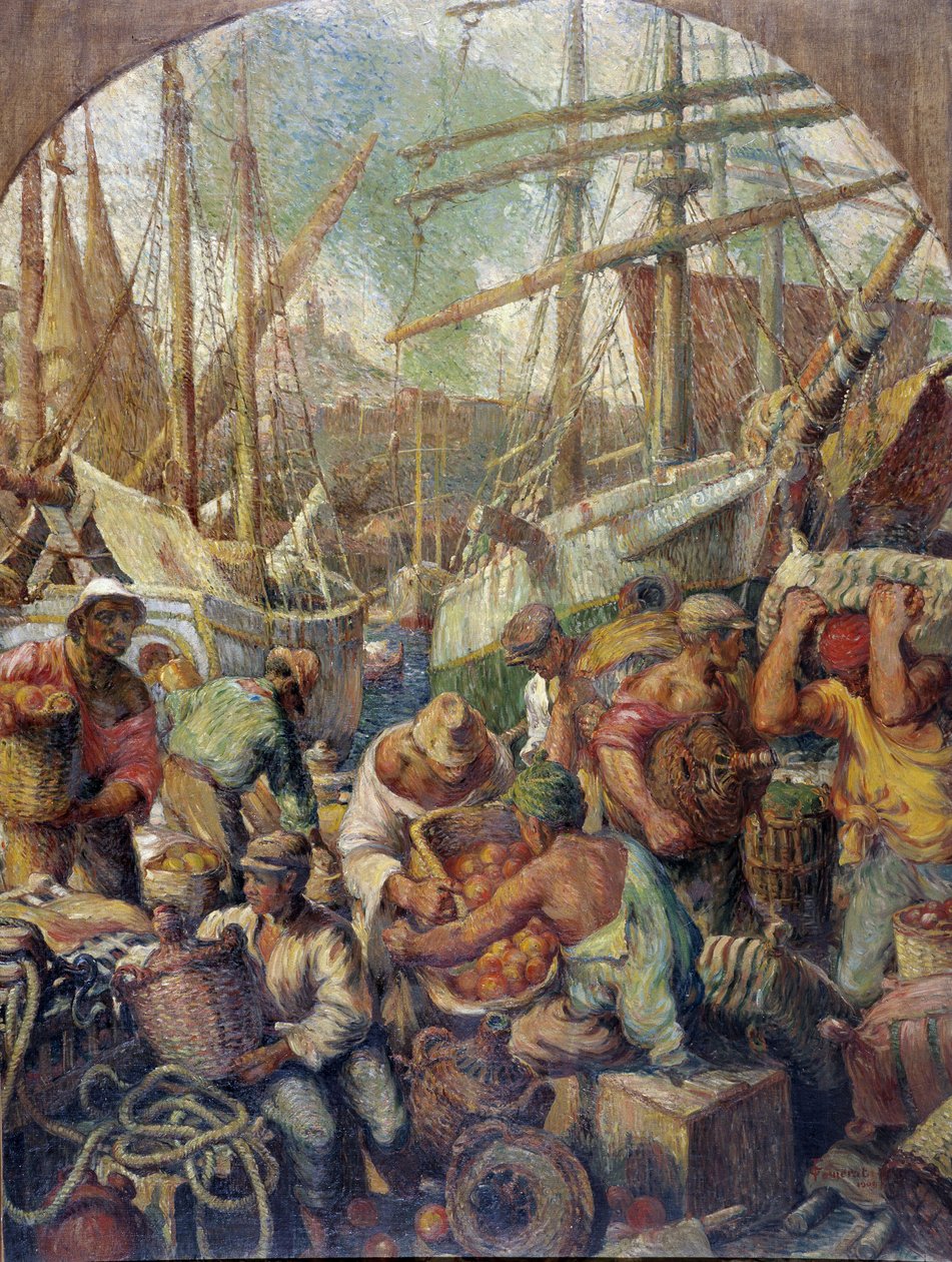 La descarga de mercancías Pintura de Georges Pomerat (siglo XIX-XX) Siglo XX Mención obligatoria: Colección Fundación Saludos de Provenza, Marsella de Georges Pomerat
