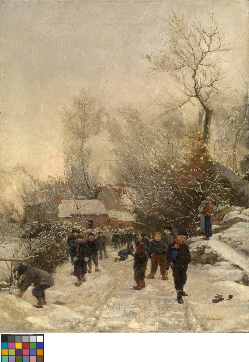Aldea con niños en la nieve de Georges Reinheimer