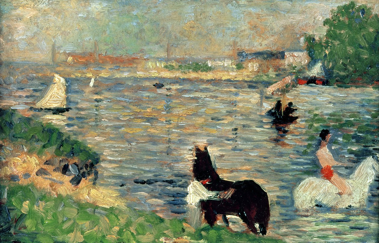 Caballos en un río de Georges Seurat
