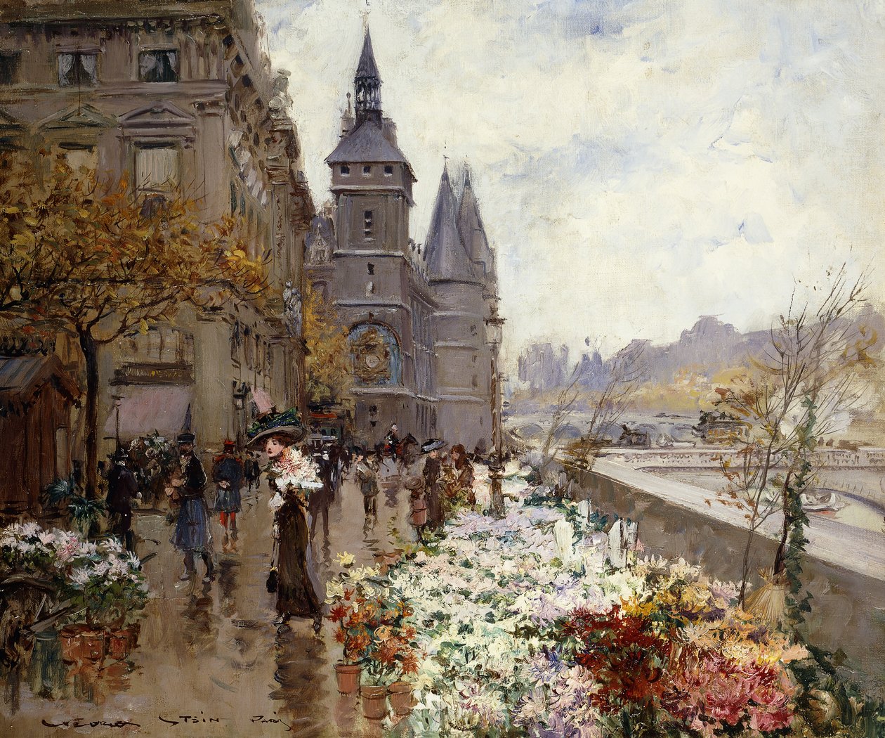 Un mercado de flores a lo largo del Sena de Georges Stein