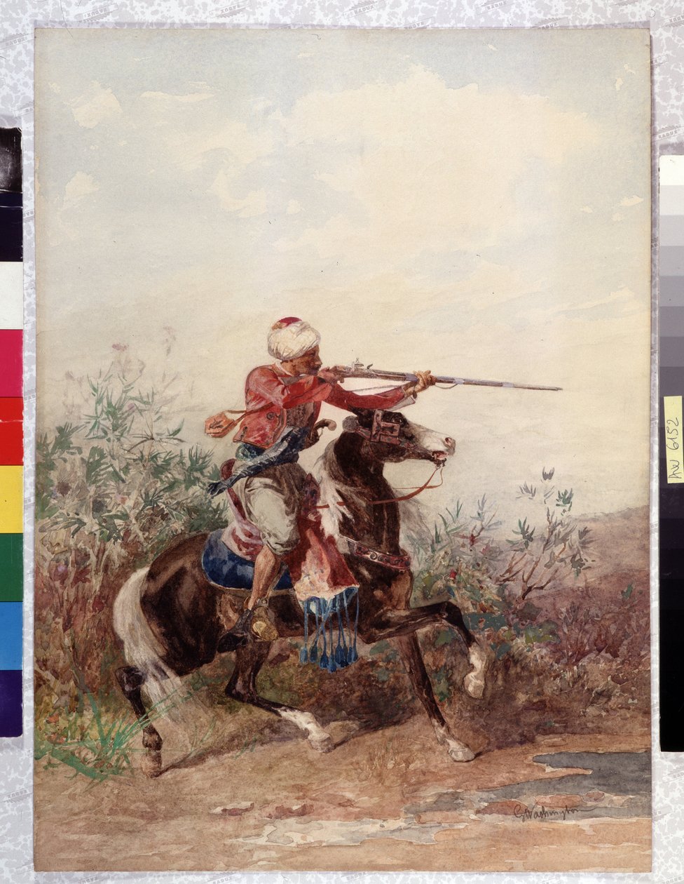 Orientalismo: "Jinete tirando de un caballo" Pintura de Georges Washington (1827-1910) Mención obligatoria: Colección fondation regards de Provence, Marsella de Georges Washington