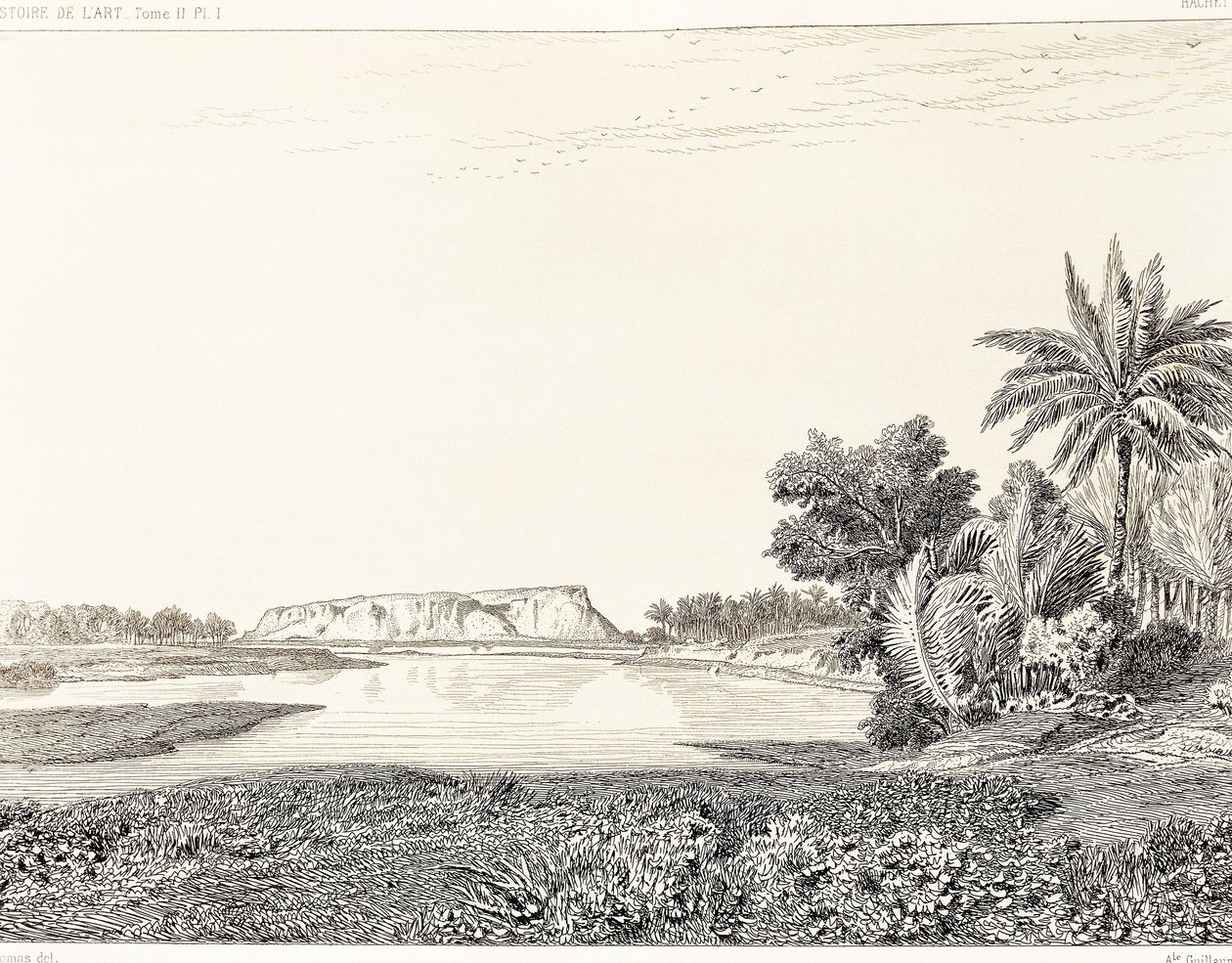 Irak, vista de Babilonia, dibujo de F. Thomas de un grabado de Georges Perrot (1832-1914) y Charles Chipiez (1835-1901), Histoire de l