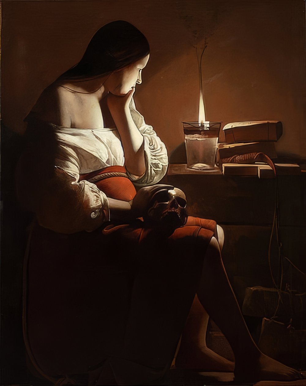María Magdalena con llama humeante. Alrededor de 1638-40 de Georges de La Tour