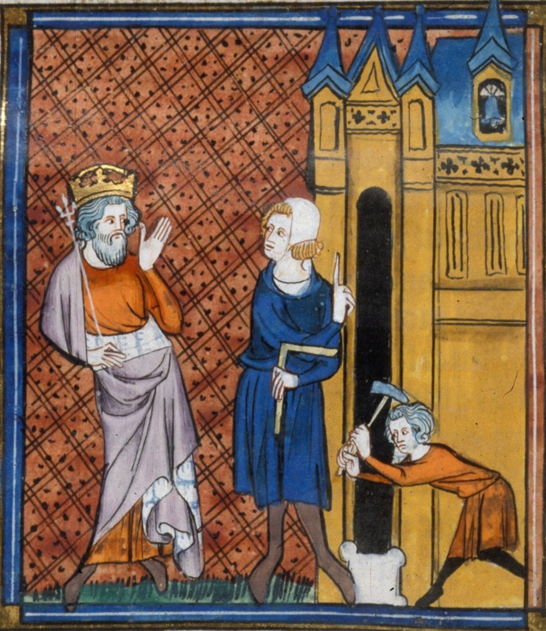 Carlomagno construyendo la catedral de Aix, de Chroniques de France ou de St Denis, siglo XIV (22716435125) de Georgia Levan Ramishvili from Tbilisi
