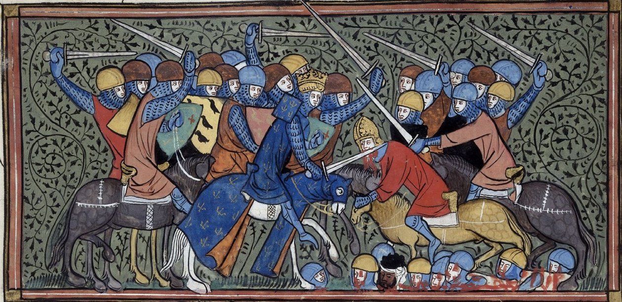 Carlos Martel derrotando a Eudo y a los sarracenos, Grandes chroniques de France, Royal 16 G.VI, f.117v, c. 1332-1350 (22727638241) de Georgia Levan Ramishvili from Tbilisi