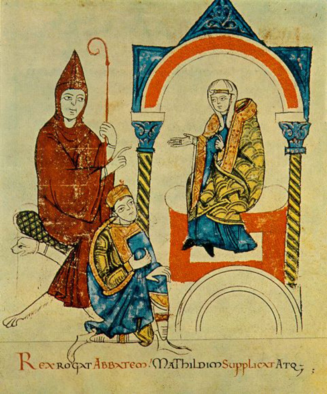 El rey -el emperador romano Enrique IV- reza al abad -Hugh de Cluny-, y suplica a Matilde -de Canossa-, de Vita Mathildis, c. 1115 (34295963116) de Georgia Levan Ramishvili from Tbilisi
