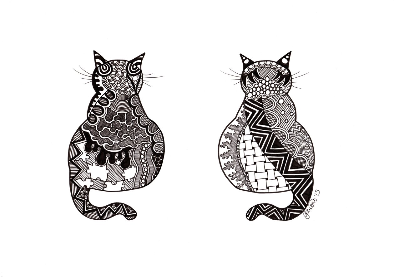 Pareja de gatos, 2015 (tinta sobre cartulina) de Georgina Naisbitt