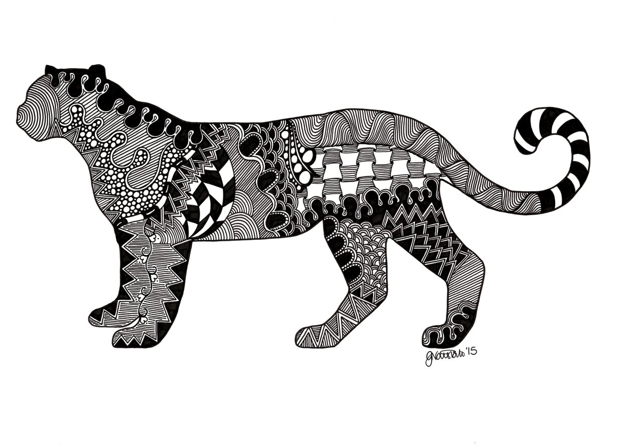 El leopardo, 2015 (tinta sobre cartulina) de Georgina Naisbitt