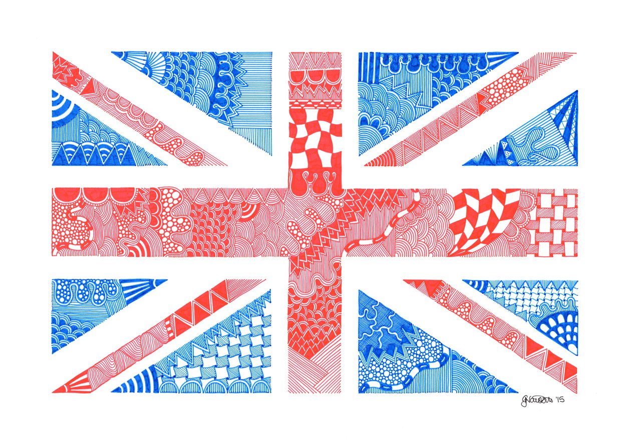 Union Jack, 2015 (tinta sobre cartulina) de Georgina Naisbitt