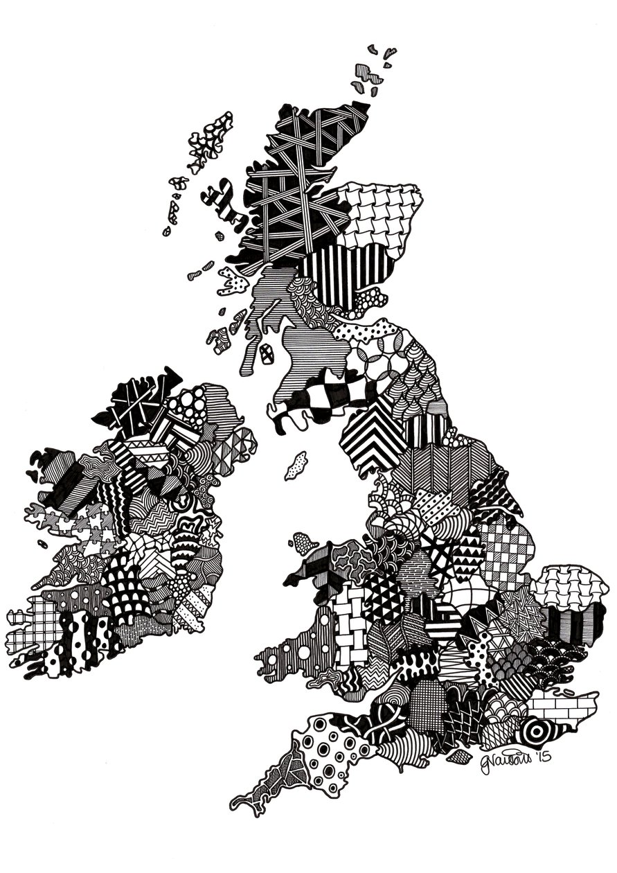Reino Unido, 2015 (tinta sobre cartón bristol) de Georgina Naisbitt