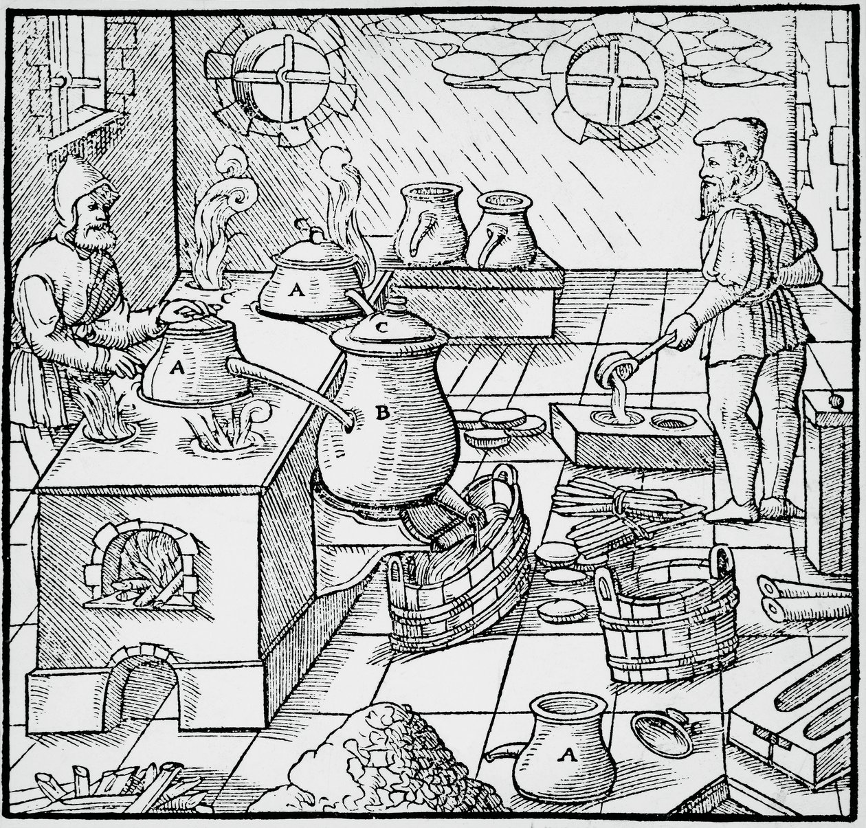 Grabado de De re metallica (Sobre la naturaleza de los metales), de Georg Pawer o Georgius Agricola (1494-1555), publicado en Basilea. de Georgius Agricola