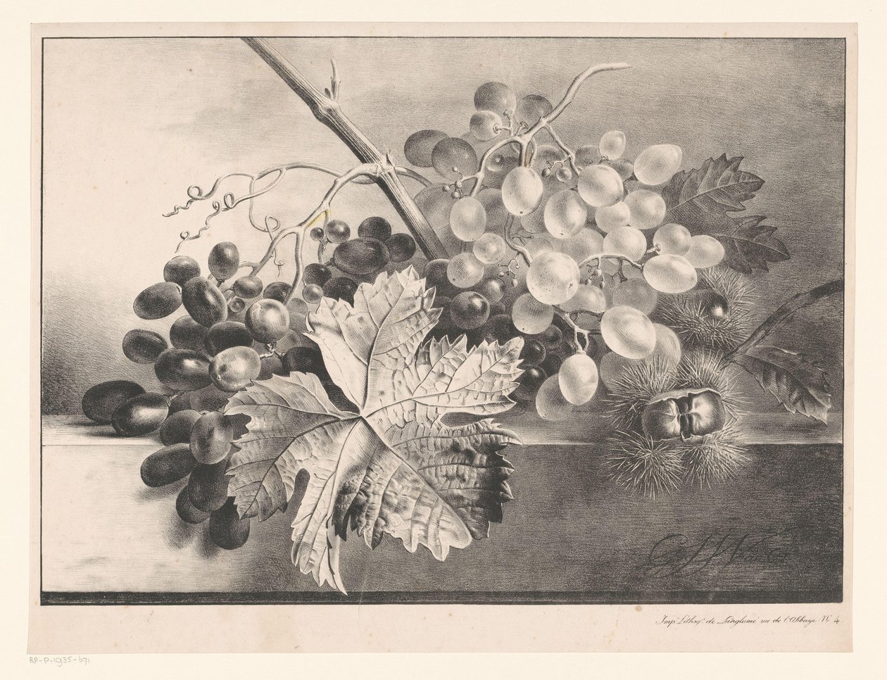 Bodegón con uvas y castañas de Georgius Jacobus Johannes van Os
