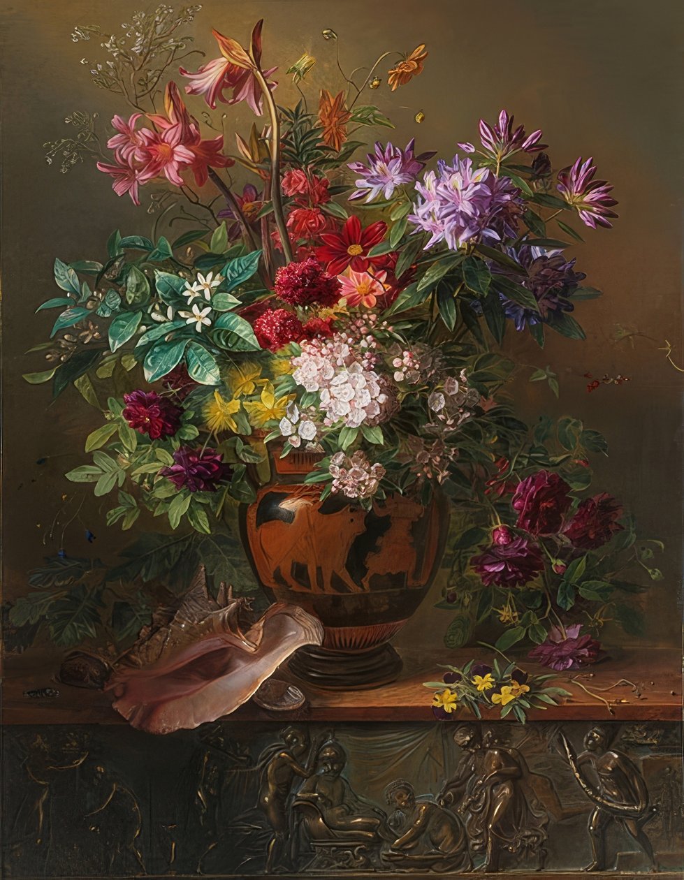 Naturaleza muerta con flores en un jarrón griego: Alegoría de la primavera. 1817 de Georgius Jacobus Johannes van Os